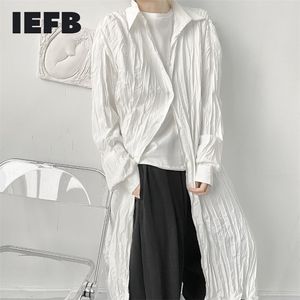 IEFB Niş Tasarım Erkek Burnu Büyük Boy Uzun Gömlek Moda Japonya Streetwear Siyah Beyaz Nedensel Güneş Kremi Giyim 210708