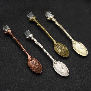 Vintage Spoons Carved Crystal Head Pattern Alloy Leaf Spoon Nordic Creative Mug Coffee Ice Cream Spoon 11x1.9cm