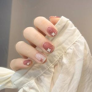 Wholesale simple nails designs for sale - Group buy False Nails French Simple Wear Fake Nude Purple Designs Press On Finished Patch Full Cover Mid length Size With Glue