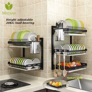 Ze Stali Nierdzewnej Kuchnia Rack Pulpit Płyta Cutlery Cutlery Puchar Danie Dokłada Suszenie Rack Wall Mount Kuchnia Organizator Uchwyt do przechowywania 210705