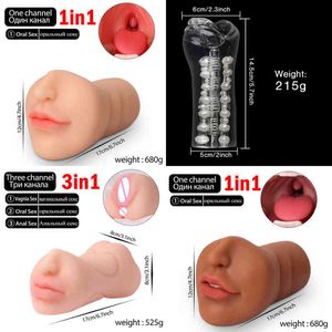 NXY SEX Masturbators Deep Throat Oral Male Pocket Vuxen Leksaker 4D Mouth Blow Job Vagina Cup med tunga leksak för män 220127