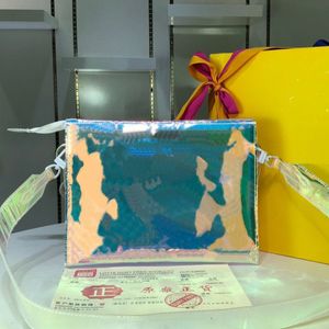 バッグクロスボディメッセンジャーレーザーPVC透明クラッチウォッシュ眩しいハンドバッグ財布レター古い花の財布