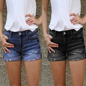 Summer Vintage Faded and Distressed Jean Shorts Women with Pockets Plus Size Woman Casual Hole Short Denim 210428