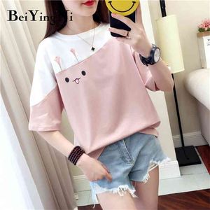 Kawaii t-shirt fêmea dos desenhos animados gato japonês solto casual tshirt das mulheres top preto rosa t - shirts mulher harajuku camiseta 210506