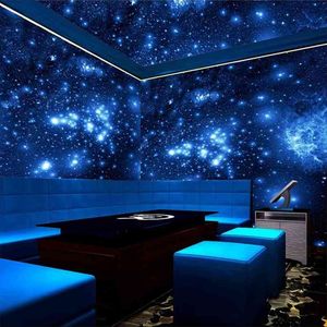 Dostosowany rozmiar 3D Stereo Blue Night Universe Space Shinning Stars Mural Tapeta na ścianę Sufit Room Bar KTV Decor 210722