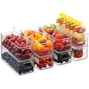 2Pcs Stackable Plastic Food Storage Bins Refrigerator Organizer with Handles for Pantry Fridge Freezer Kitchen