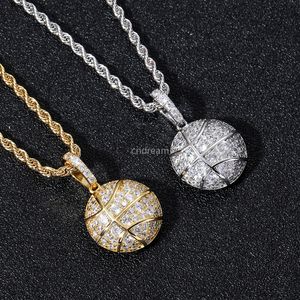 Cubic Zirconia baskethalsband 60 cm gyllene kedjor smycken set 18k guld diamant hip hop sport fotboll hänge rap halsband för kvinnor män