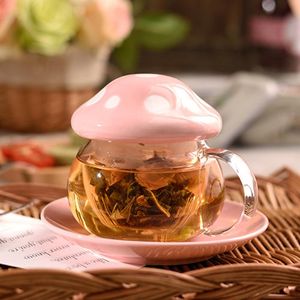 Mugs 290ML Mushroom Glass Teacup Water Cup Transparent Milk Coffee Mug With Filter Lid And Tray Household Teaware Tea Infuser