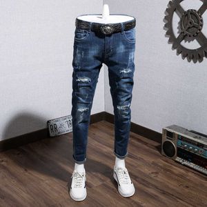 Men New Skinny Jeans Size 28 36 Biker Destroyed Ripped Denim Hip Hop Jeans Trousers For Male Pants X0621