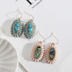 Mode baumelnde Ohrringe britische Spleißen Perle eingelegte Paua-Muschel ovale Persönlichkeit Mustereinsatz künstliche Edelsteine Anhänger baumeln