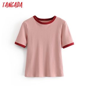 Kobiety Pasiasty Drukuj Struszony T Koszulka O Neck Tees Damska Koszulka Koszulka Street Wear Top 3H98 210416