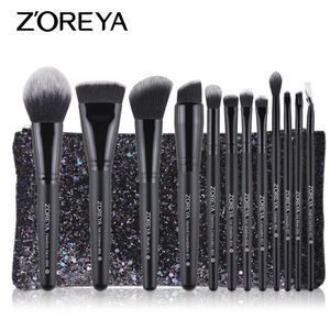 Zoreya Make Up Щетка Установите Делликатные кисти для макияжа со мешком порошкового фундамента Контур и модель глаз