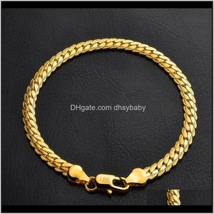 Link, Drop Delivery 2021 18K Gold Plated Bracelets Men 5Mm Flat Chain Bracelet With Stamp Fashion Jewelry Birthday Christmas Gift For Women P