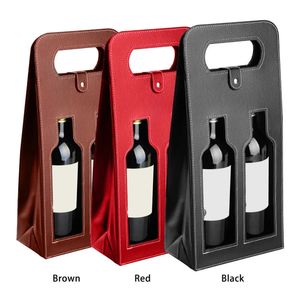 Läder Rödvinbär Presentförpackningslåda med handtag Återanvändbara vinbärare Väska Två flaskor Läderväskor