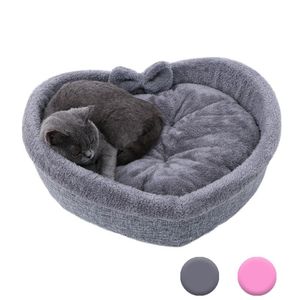 Cat Bed Heart-shaped Pet For s Dogs Cotton Velvet Soft Kitty Puppy Sleeping s Kennel Warm Nest Accessories 211006