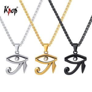 Anhänger Halsketten Kpop Auge des Horus Halskette Ägyptischer spiritueller Schmuck Edelstahl Gold / Schwarz Farbe RA für Männer P3318