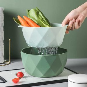 Dubbelskikt Avloppskorg Förvaring Korg Stränger Vegetabilisk Rengöring Colander Tool Arrangör Fruktbricka Kök Tillbehör 210626