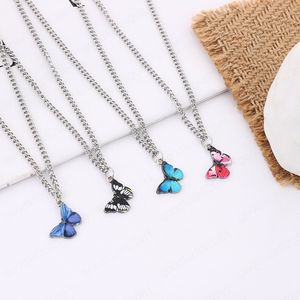 Cute Butterfly Pendant Necklace Choker for Women Party Silver Color Long Chain Necklaces Korean Statement Charm Jewelry Gift