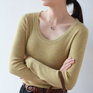Зимняя пуловер нижняя рубашка женская мода тонкий крепкий сочетаний сплошной цвет круглой шеи вязаный свитер 210520