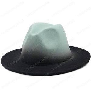 بسيطة النساء الرجال خمر trilby شعرت قبعة فيدورا مع حافة واسعة القبعات شادة اللون التدرج أنيق لسيدة شتاء جاز قبعات الجاز