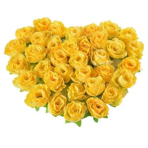 Decorative Flowers & Wreaths Yellow Fabric Silk Artificial Rose Flower Heads For Decoration Pack Of 50pcs