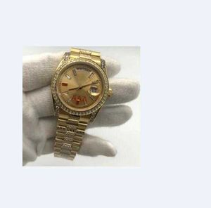 Мужчины 40 мм Золотой циферблат Алмаз Bezel Ремешок Asia 2813 Автоматическая роскошная наручные часы