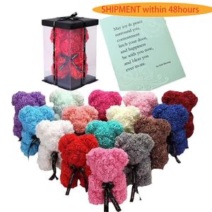 25cm Teddy Bear Artificial Rose Flower Bear Send Girlfriend Birthday Box Valentines Day Gift Christmas mother's 210624