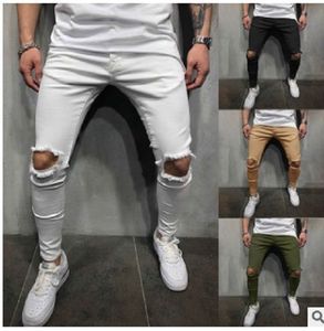 Fashion Men's Hole Casual Pencil pants Men Drawstring Jogger Solid Leisure Male Sweatpants