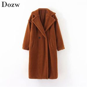 Inverno casual casual casaco de peluche mulheres manga longa lã jaqueta senhora vire para baixo colarinho cordeiro pele outerwear Fourrure femme 210515
