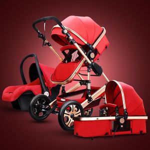 Partihandel Baby Barnvagn 3 i 1 Portabla tvåvägsresor kan sitta och ligga ner vikande aluminiumram Högt landskapsvalmar# säljer som heta kakor designer