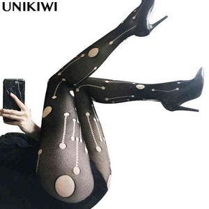 Sexy Women's Tights Black Retro Ripped Hole Stockings.Ladies Hollow out Mesh Holes Fishnet Pantyhose.Female Club Party Hosiery Y1130