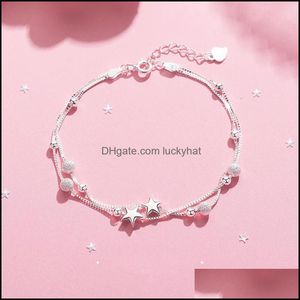 LINK BRACELETS Jewelrylink Chain DoubleLayer Star Bracelet Student Feminino Fuzado Redes redondas Cinco pontos de vista da l￭quida selvagem Red Sierplated