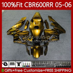 Wtryskiwacze wtyczki do Honda CBR 600RR 600F5 600CC 2005-2006 Body 72NO.308 Golden Flames CBR600 CBR 600 CC F5 RR F 5 2005 2006 CBR600F5 CBR600RR 05 06 OEM Nadwozie