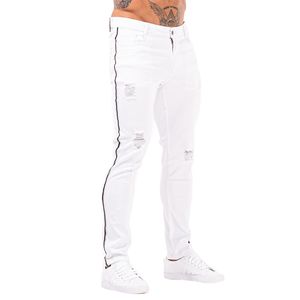 Jeans bianchi pantaloni hip-hop da uomo in cotone a vita alta jeans skinny elasticizzati pantaloni elastici in vita da uomo Silm Fit zm143