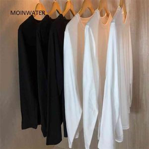 MOINWATER Women Casual Long Sleeve T shirt Lady 100% Cotton T-shirts Female Soft Black White Base Tees Tops MLT 210720