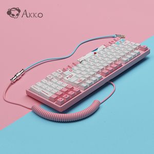 Tastiera meccanica personalizzata Akko Cavo a tema Type-C Large Aviator arrotolato Akko Midnight Neon PinkKeyboard Ocean Cable