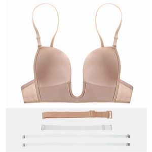 Strapless Bra Sexig Backless Osynlig Bra Underkläder Sexig Djup U Neck Underkläder För Bröllopsklänning Samlad Push Up Bra 211110