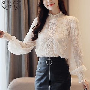 Süße volle Spitze solide Damen Tops Langarm reguläre Chiffon Frauen Shirts Stand Laterne Ärmel Frauen Blusen 5114 50 210527