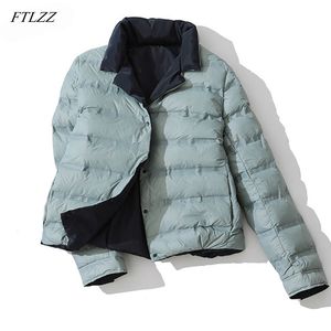 Winter Women Double Sided Down Jacket Stand Collar White Duck Coat Breasted Warm Short Snow Outwear 210423