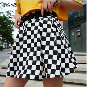 Dicloud Plissado Checker Checker Saias Harajuku Alto cintura saia casual dançando suor coreano curto verão mini saias 210730