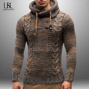 Mens moda cor sólida malha com capuz blusas redondo pescoço manga comprida magro caber tops outono inverno macho casual sportswear y0907