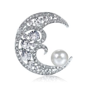 Moon Goddess Cynthia Fairy Shape Simulated Pearl Brooch Pins Crystal Silver-color Jewelry Brooches for Women Clothes Shirt