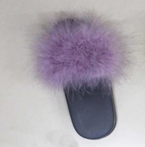 Linhaoshenyue Real Ostrich Feather Fur Slipper for Women Q0508