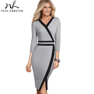 Nice-forever Vintage Black and White Patchwork Office Work vestidos Business Party Bodycon Elegant Women Autumn Dress B563 210419