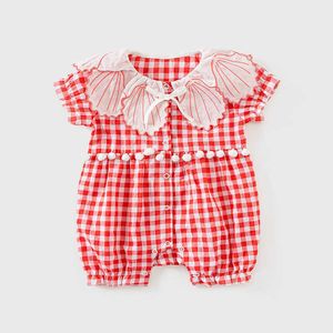 Summer Baby Girl Plaid Romper Infant Korean Pink Rompers born Girls Cotton Bodysuit Children Boutique Clothes 210615