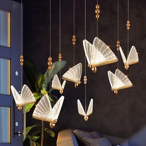Lâmpadas pendentes de luxo moderno Butterfly Butterfly Gold Crystal Living Living Decoration Home Candelier Bedroom Lâmpada LED de Infrancol