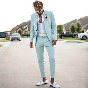 Costume Homme Mint Green Mens Abiti 2 pezzi Spiaggia Groomsmen Smoking smoking per uomo Notch Bavero Formale Prom Tuta (giacca + pantaloni) x0909