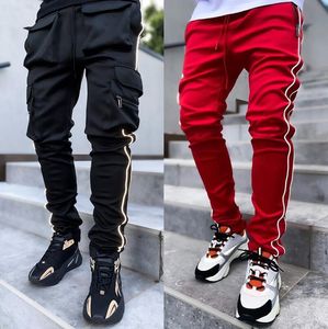 GODLIKEU Pantaloni da uomo primaverili e autunnali elasticizzati multitasche riflettenti pantaloni sportivi fitness casual