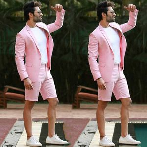 2019 New Elegant Pink Wedding Men Suit With Short Pants Fashion Business Terno Masculino Beach Mens Summer Groom Wear Suits X0909