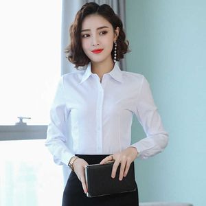 Корейские женские рубашки хлопчатобумажные длинные рукава OL белая рубашка Топы плюс размер женщины базовые блузки Blusas Mujer de moda 210531